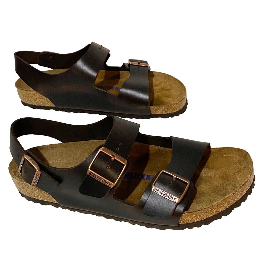 Birkenstock Black Two-Buckle Leather Sandals with Cork Footbed - Picture 3 of 8